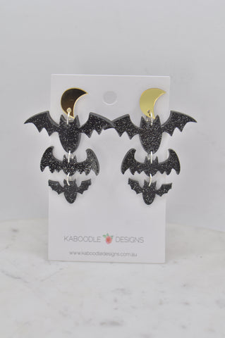 *** Acrylic Halloween Bats Moon Drop Dangle Earrings