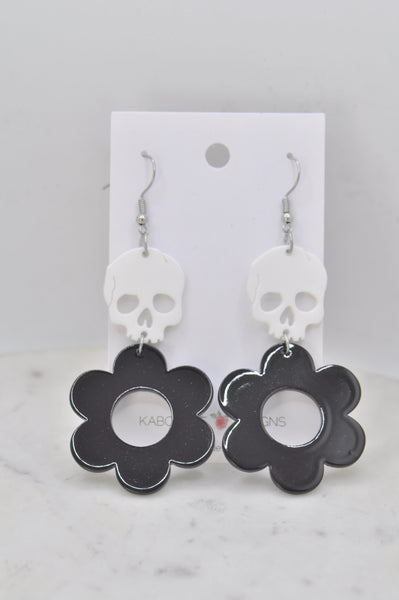 *** Acrylic Halloween Skull and Flower Drop Dangle Earrings
