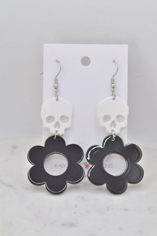 *** Acrylic Halloween Skull and Flower Drop Dangle Earrings