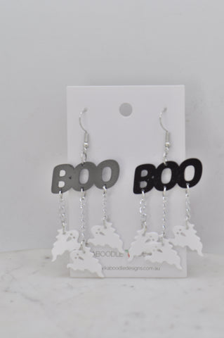 *** Acrylic Halloween Boo Ghost Haunted House Drop Dangle Earrings