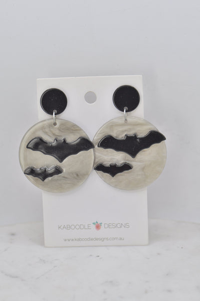 *** Acrylic Halloween Bat and Moon Drop Dangle Earrings