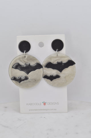 *** Acrylic Halloween Bat and Moon Drop Dangle Earrings