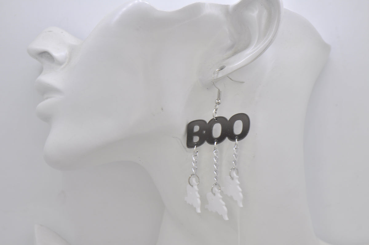 Acrylic Halloween Boo Ghost Haunted House Drop Dangle Earrings