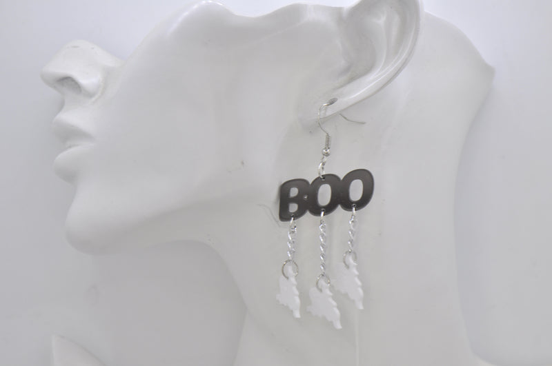 Acrylic Halloween Boo Ghost Haunted House Drop Dangle Earrings