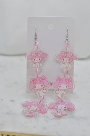 Acrylic Cartoon Pink Rabbit Drop Dangle Earrings