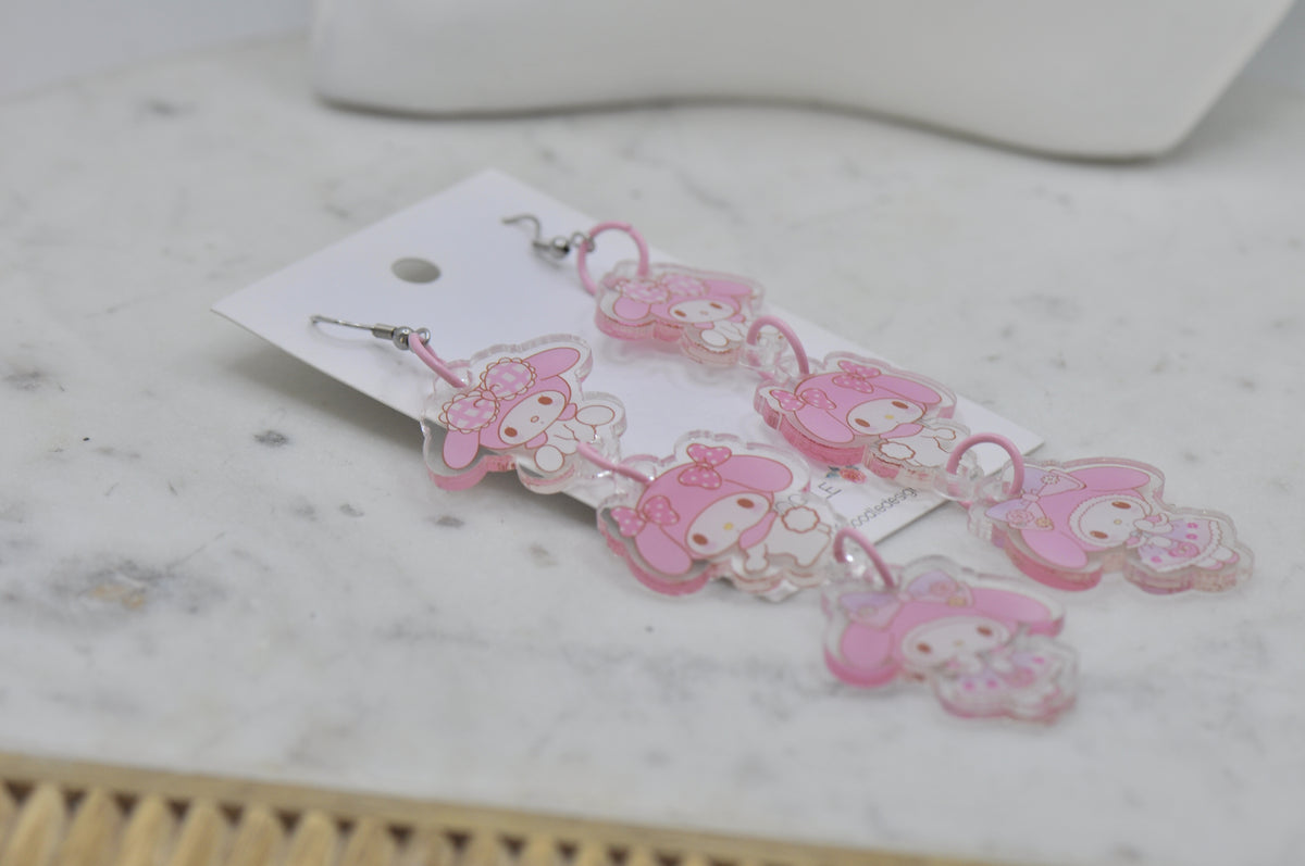 Acrylic Kawaii Japanese Character Pink Rabbit Drop Dangle Earrings