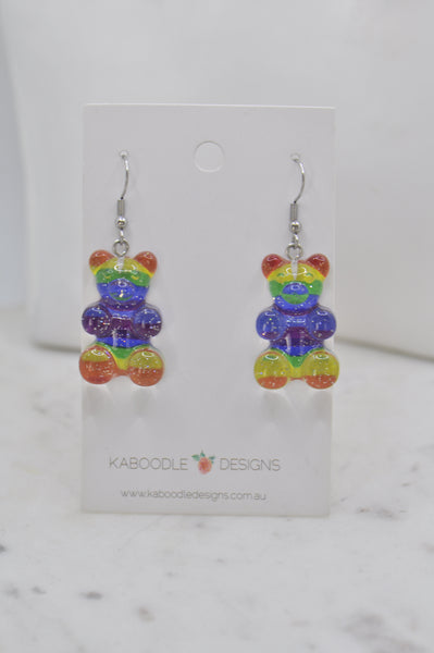Rainbow Gummy Bear Dangle Drop Earring