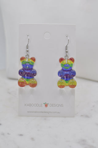 Rainbow Gummy Bear Dangle Drop Earring