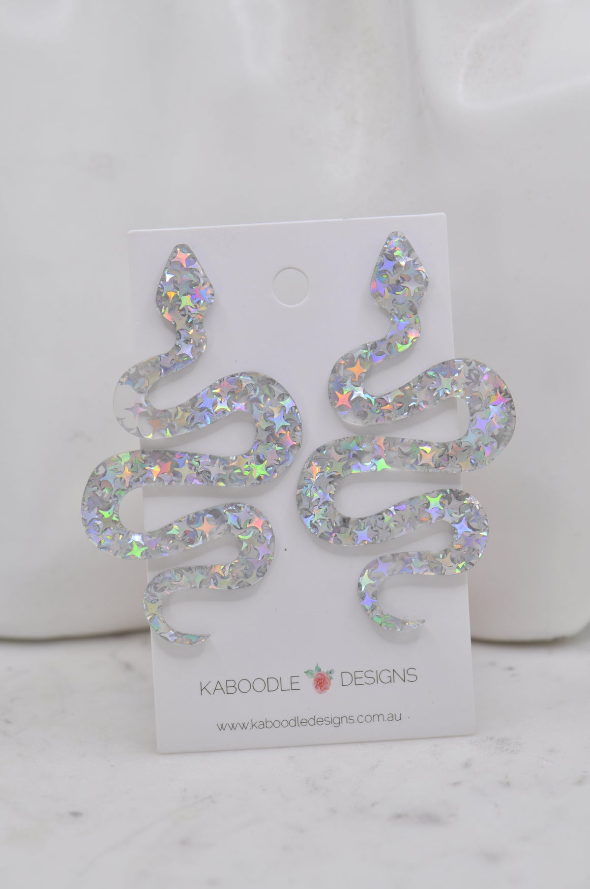 Acrylic Glitter Swirl Snake Dangle Drop Earrings - Silver