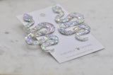 Acrylic Glitter Swirl Snake Dangle Drop Earrings - Silver