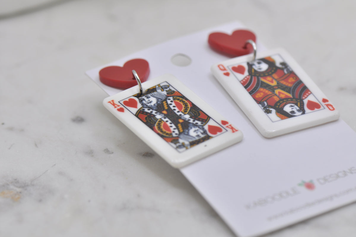 Acrylic Playing Cards King Queen Novelty Dangle Drop Earrings