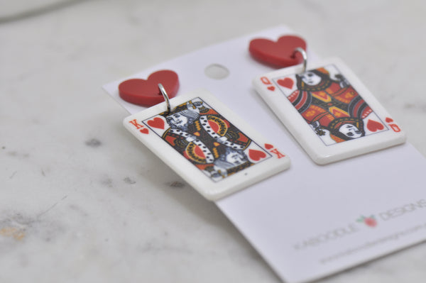 Acrylic Playing Cards King Queen Novelty Dangle Drop Earrings