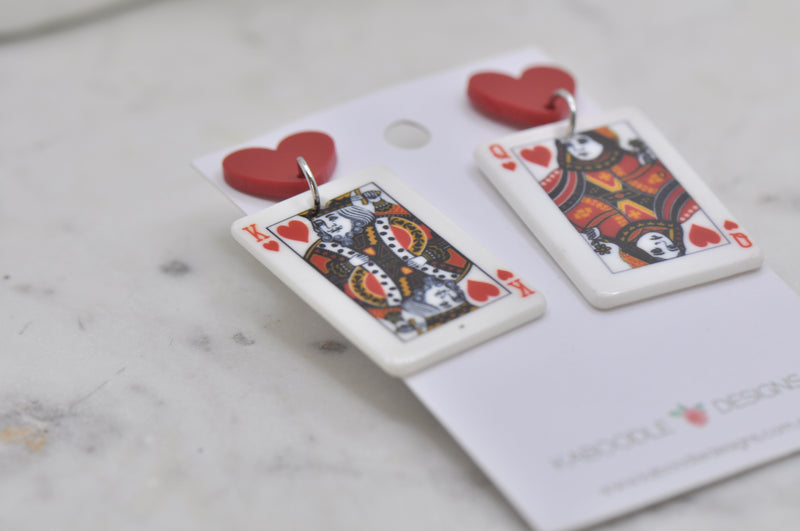 Acrylic Playing Cards King Queen Novelty Dangle Drop Earrings