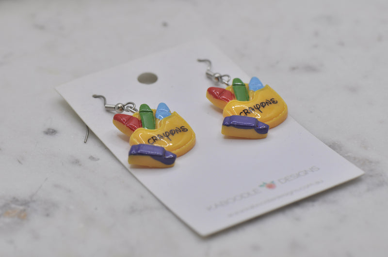 Miniature School Teachers Classroom Crayon Dangle Earring