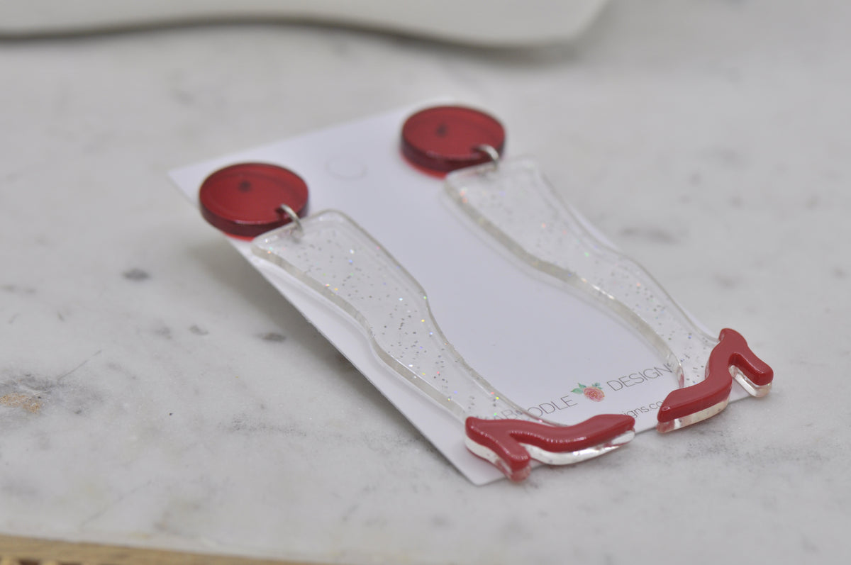 Acrylic Perspex Long Legs Red Stiletto Drop Dangle Earrings