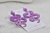 Acrylic Glitter Swirl Snake Dangle Drop Earrings - Purple