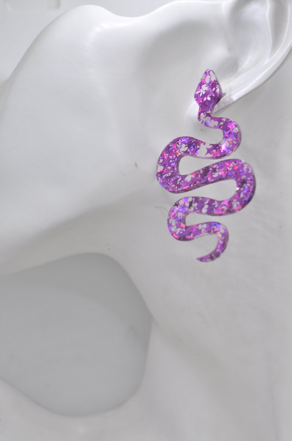 Acrylic Glitter Swirl Snake Dangle Drop Earrings - Purple