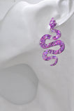 Acrylic Glitter Swirl Snake Dangle Drop Earrings - Purple