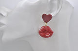 Acrylic Perspex Red Lip Drop Dangle Earrings