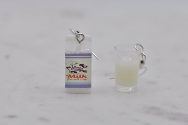 Miniature Novelty Fun Milk and Glass Dangle Drop Earrings