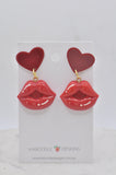 Acrylic Perspex Red Lip Drop Dangle Earrings