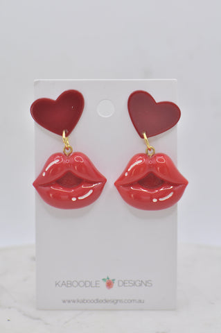 Acrylic Perspex Red Lip Drop Dangle Earrings