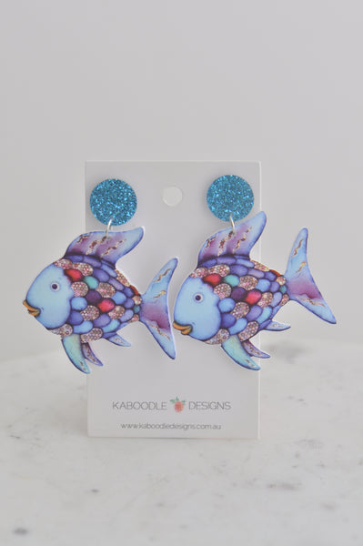 Acrylic Resin Rainbow Fish Drop Dangle Earrings