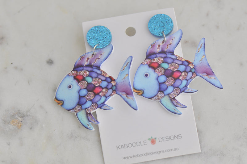 Acrylic Resin Rainbow Fish Drop Dangle Earrings
