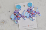 Acrylic Resin Rainbow Fish Drop Dangle Earrings