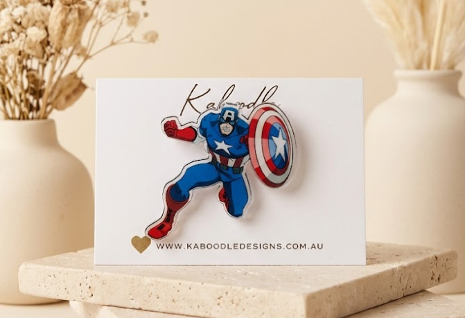 Captain America Brooch - Acrylic Perspex
