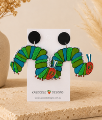 The Very Hungry Caterpillar Earrings - Acrylic Glitter Book Week Teacher Dangle Drops
