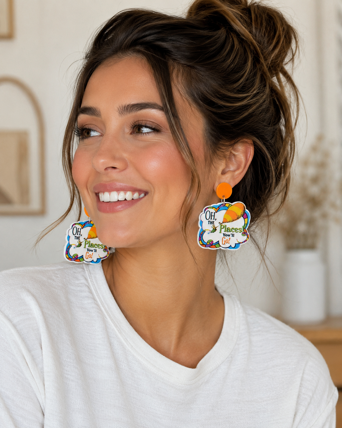 Dr Seuss Earrings - Oh The Places You'll Go Dangle Drops