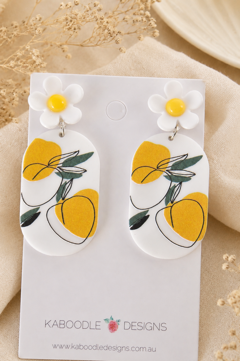 Daisy Flower Earrings - Geometric Mustard Statement Drops