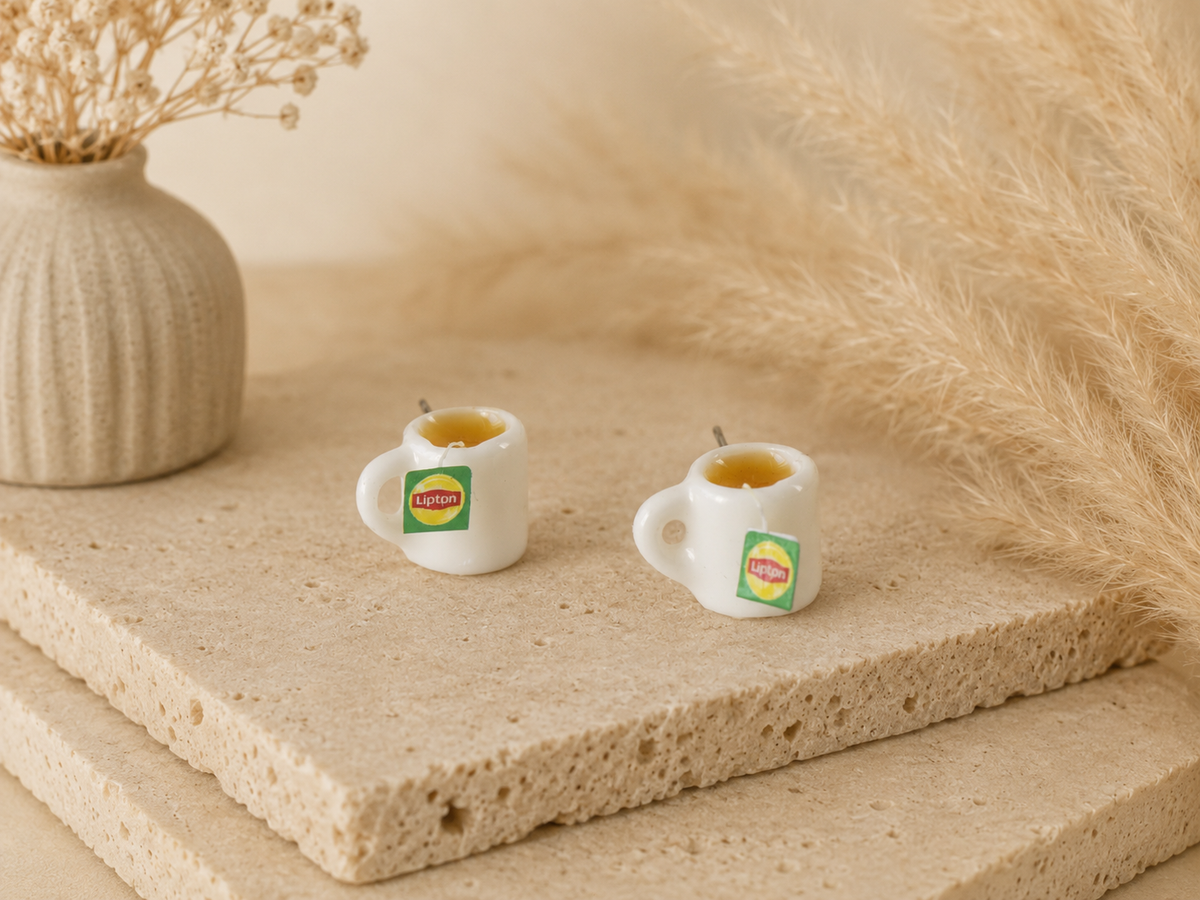 Miniature Tea Stud Earrings - Green Lipton-Style Drink