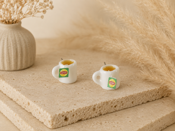Miniature Tea Stud Earrings - Green Lipton-Style Drink