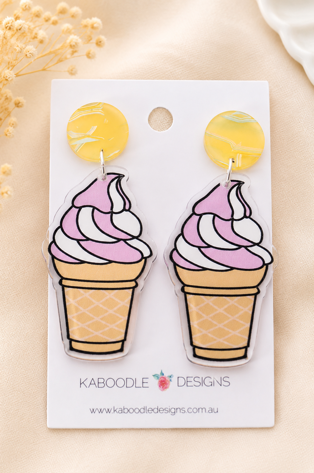 Ice Cream Cone Earrings - Acrylic Sundae Dangle Drops