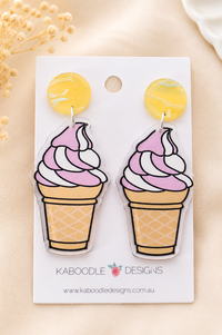 Ice Cream Cone Earrings - Acrylic Sundae Dangle Drops