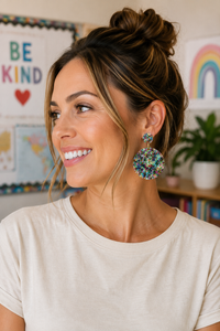 Star Circle Earrings - Acrylic Glitter Rainbow Dangle Drops