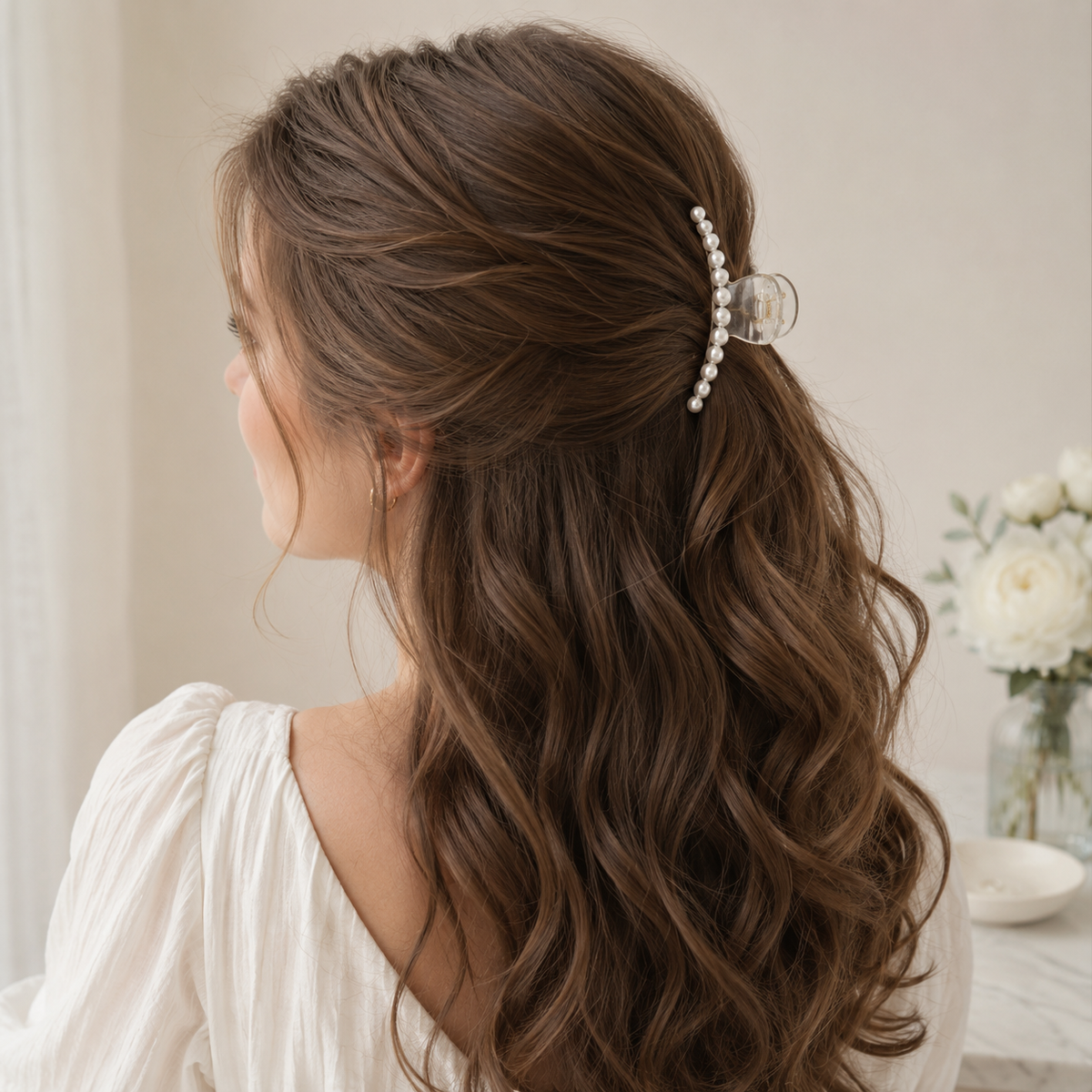 Hair Claw Clip - Large Faux Pearl