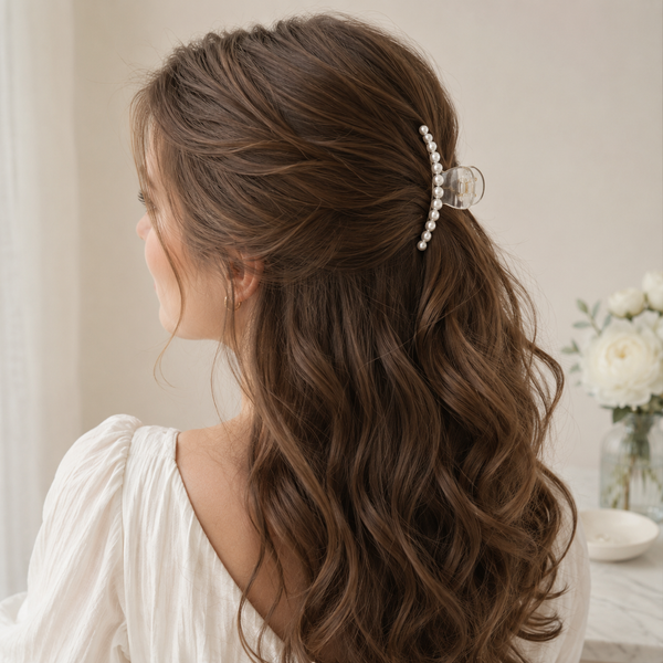 Hair Claw Clip - Large Faux Pearl