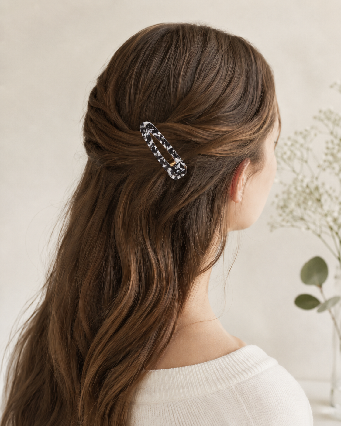 Acrylic Barrette Hair Clip - Black and White