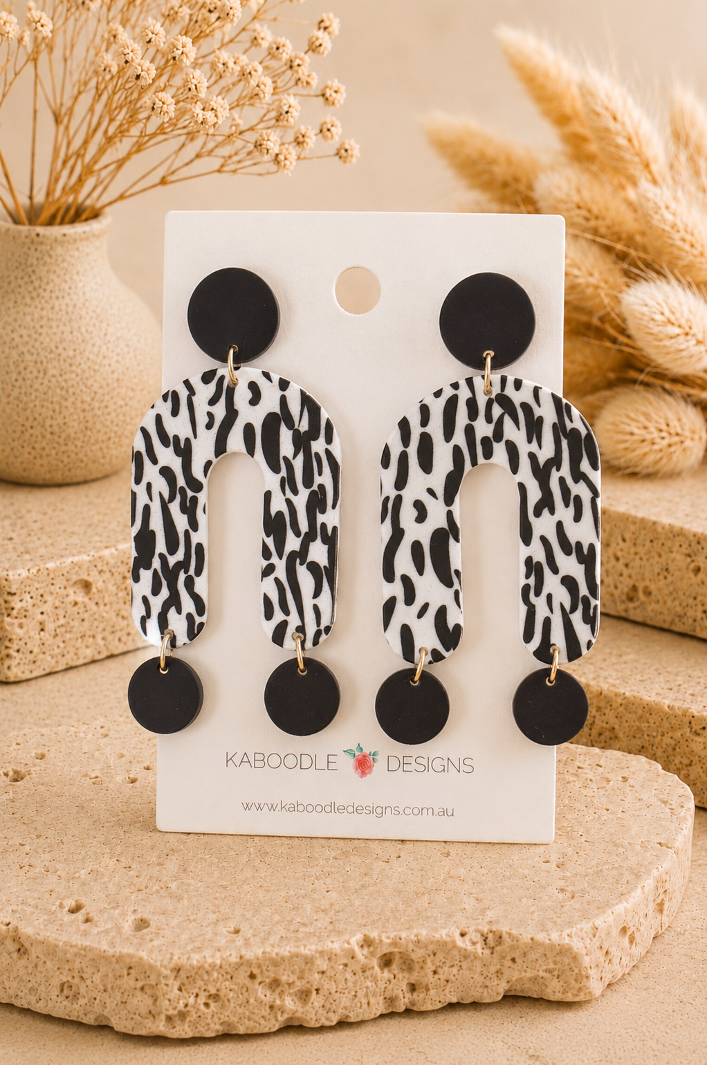 Horseshoe Earrings - Black and White Zebra Geometric Lucky Dangle Drops