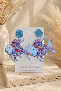 Rainbow Fish Earrings - Teachers Dangle Drops