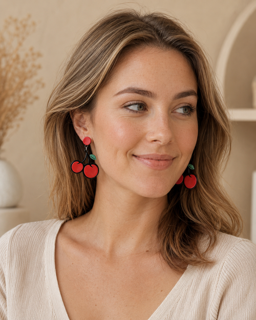 Cherry Drop Earrings - Acrylic Laser Cut