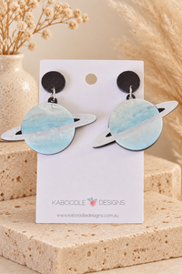 Saturn Planet Earrings - Blue Acrylic Galaxy Drops