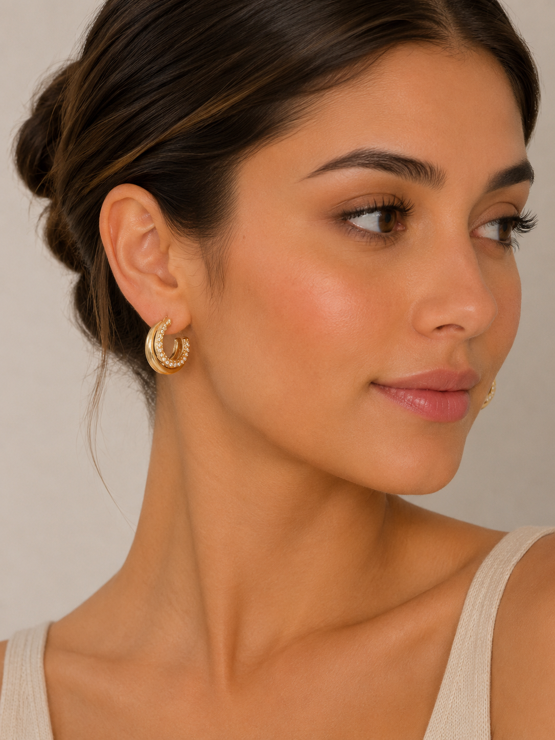 Stainless Steel 18k Cubic Zirconia Hoop Drop Earrings