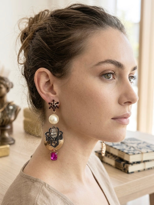 Mismatched Art Deco Faux Pearl & Gem Statement Earrings