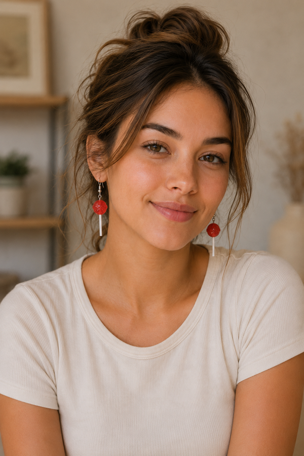 Lollipop Candy Earrings - Red Raspberry Dangle Drops