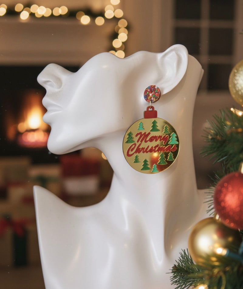Acrylic Christmas Merry Christmas Xmas Bauble Balls Drop Dangle Earrings