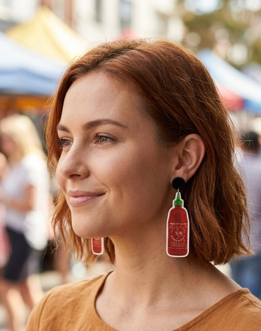 Acrylic Sriracha Chilli Sauce Drop Dangle Earrings